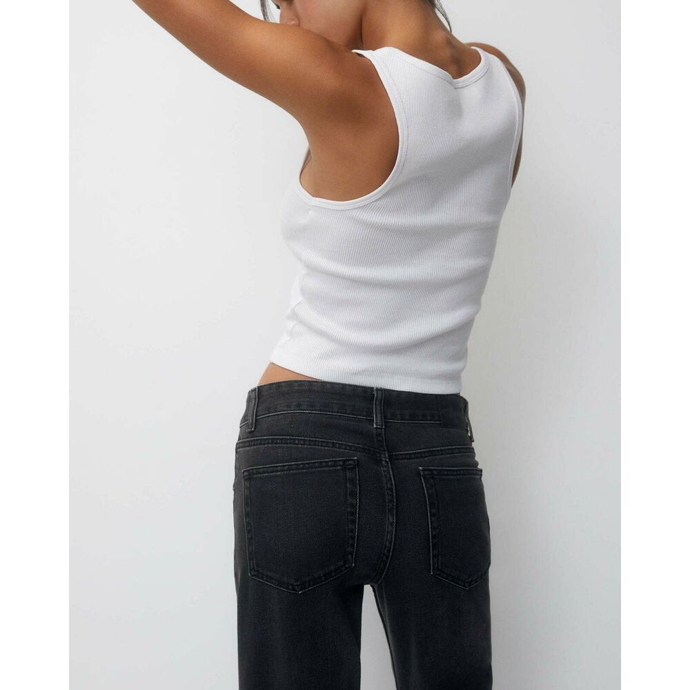 NWT black Pull & Bear Mid Waist Straight Leg Jeans Size 0 - Picture 2 of 12
